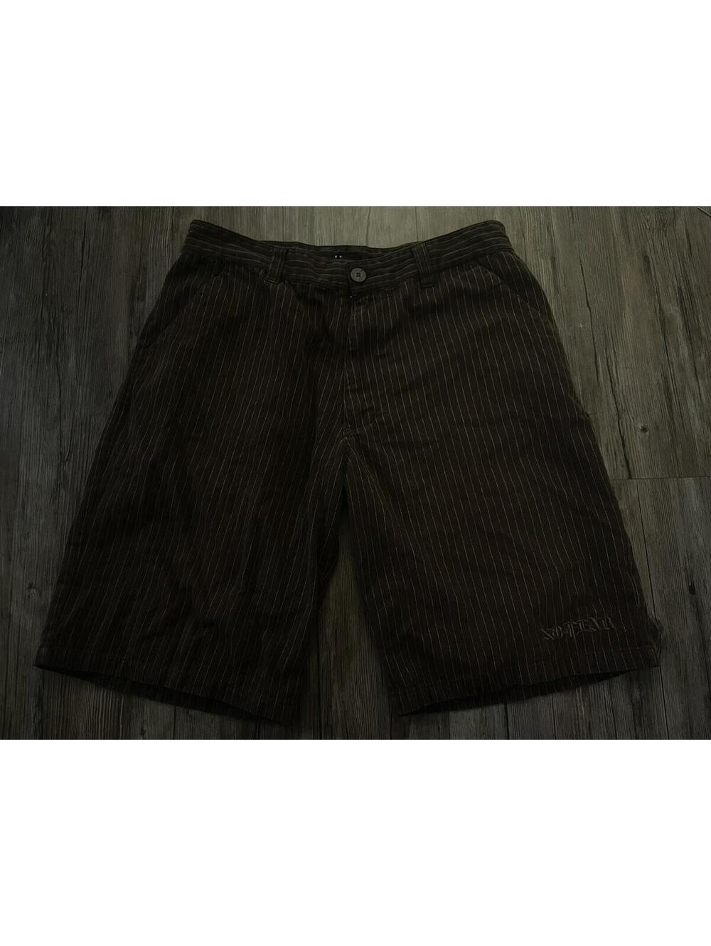 Vtg No Fear Mens 34 Brown Pinstripe Chino Shorts Y2K Skate
